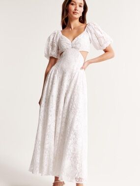 Abercrombie & Fitch Women’s Lace Drama Puff Sleeve Cutout Maxi Dress | Small
